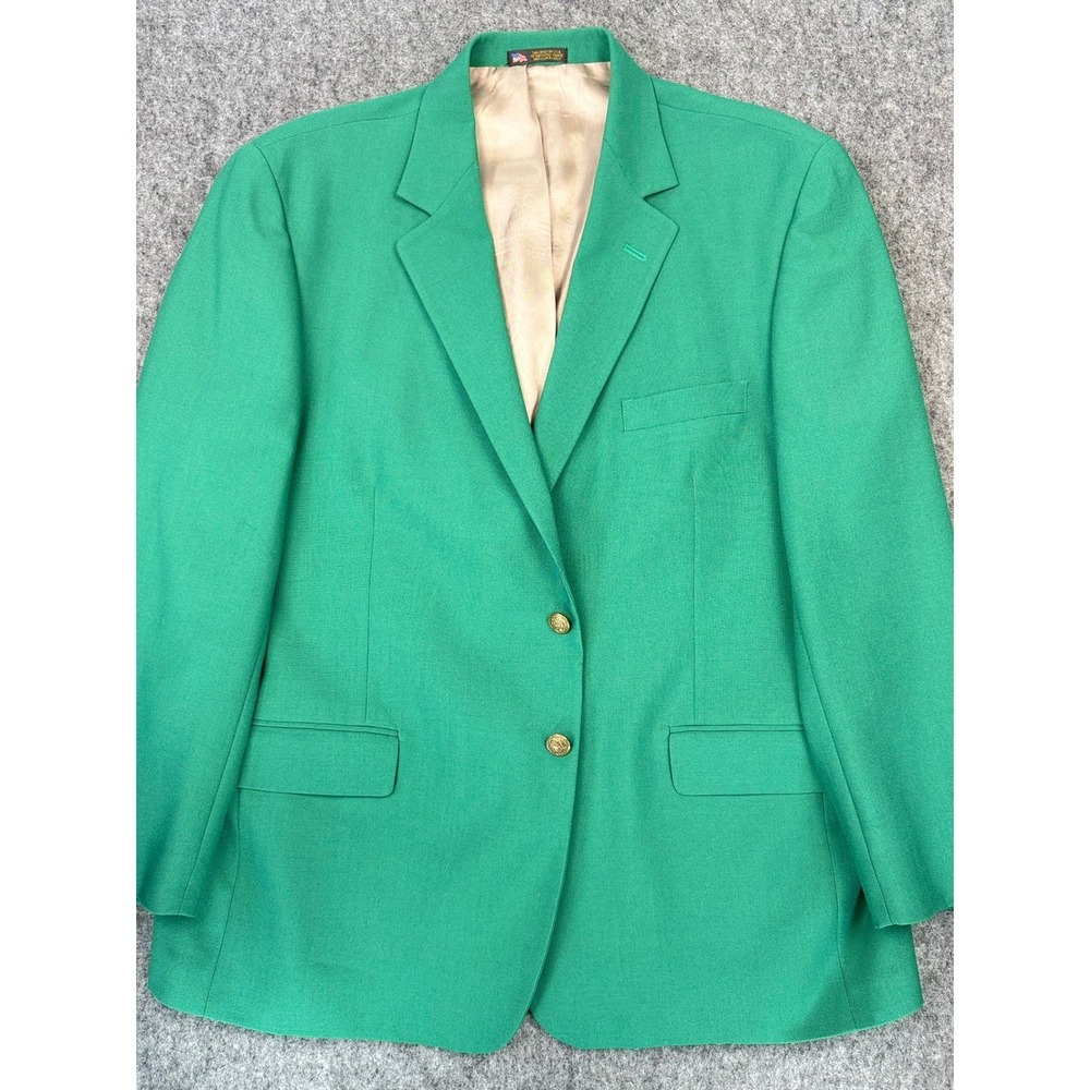 Vintage Hardwick Clothes Blazer Mens 48R Kelly Green Jacket Gold Crest Buttons